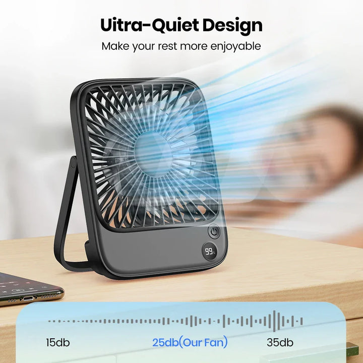 MiniVent Power | Ventilateur de table avec fonction batterie externe | Batterie de 5000mAh | 4 niveaux & Ultra Silencieux