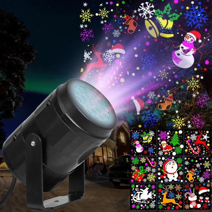 Projecteur LED de Noël SnowMotion | 16 Motifs Rotatifs | Intérieur & Extérieur | Éclairage de Noël pour Maison, Jardin & Fête