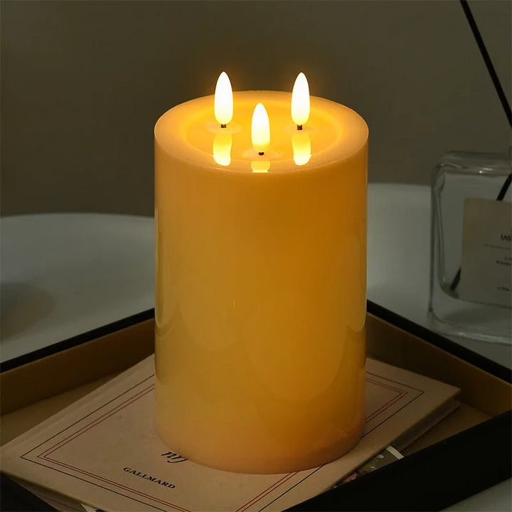 Luminara Trio Bougie LED avec 3 mèches | Lumière de bougie vacillante | Sans fumée & Fonctionne sur piles