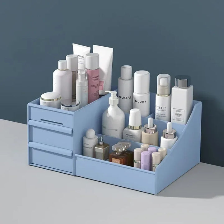 Organisateur de maquillage Cosmevo avec tiroirs | Rangement compact pour le maquillage pour salle de bain et coiffeuse – Blanc, mobile et facile à nettoyer