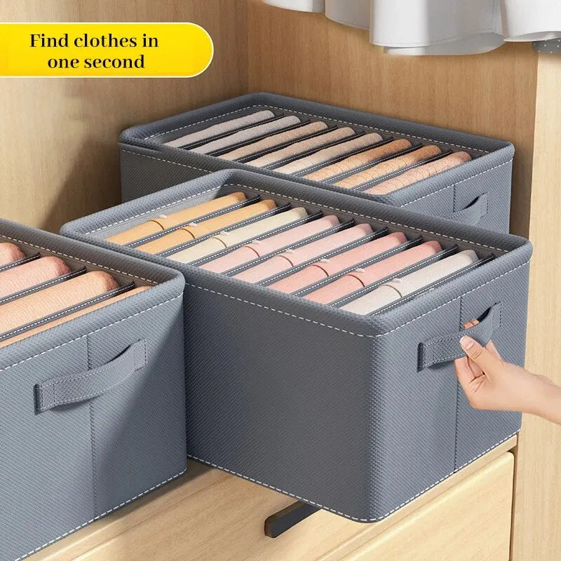 Organisateur de placard OrgaFold avec compartiments | Boîte de rangement en non-tissé | Pliable & Stable | Gris | 44×30×20 cm