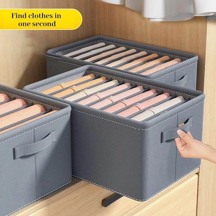 Organisateur de placard OrgaFold avec compartiments | Boîte de rangement en non-tissé | Pliable & Stable | Gris | 44×30×20 cm