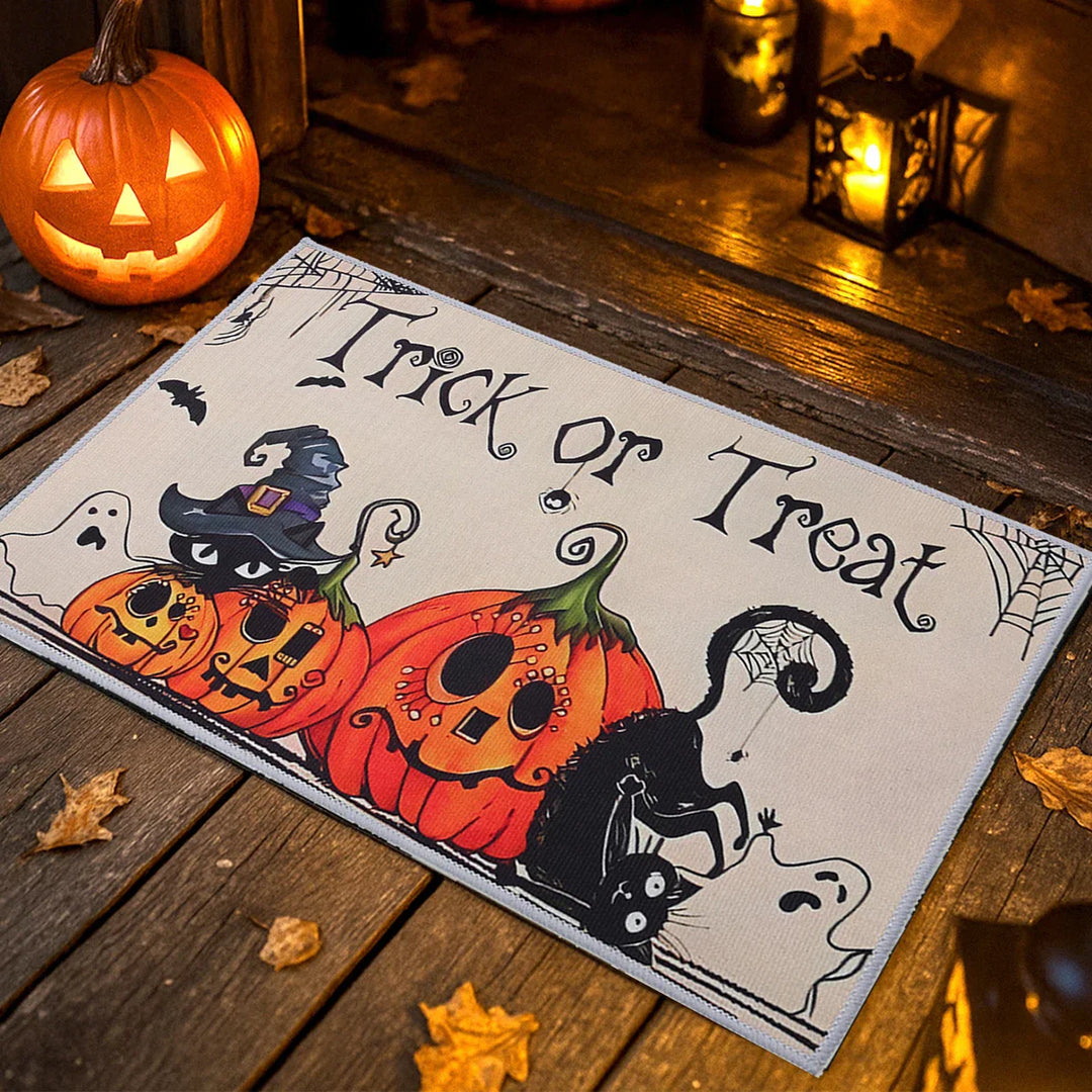 Tapis d'entrée Halloween SpookyHome | Velours Cristal | Citrouilles & Fantômes | Antidérapant & Doux