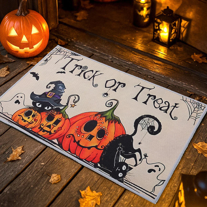 Tapis d'entrée Halloween SpookyHome | Velours Cristal | Citrouilles & Fantômes | Antidérapant & Doux