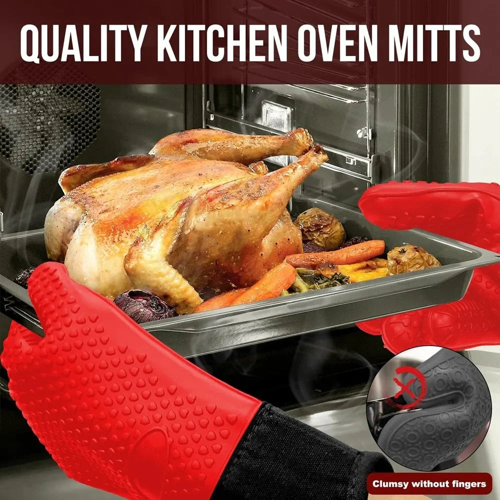 Gants de Grill en Silicone Griptermo | Résistant à la chaleur jusqu'à 260 °C | Antidérapants & Imperméables | Avec doublure en coton
