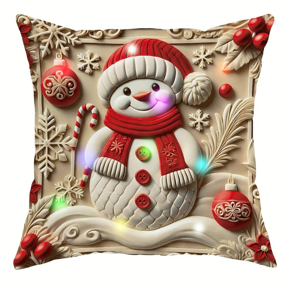 Housse de coussin LED Noël LumiNoël | Design 3D Père Noël | Avec fonction éclairante | 45x45 cm Polyester