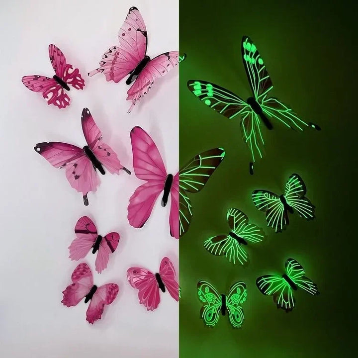 Luminexa Papillons | Autocollants Muraux Papillon 3D | 12 pièces | Lumineux & Décoration DIY | Pour Murs, Fêtes & Cadeaux