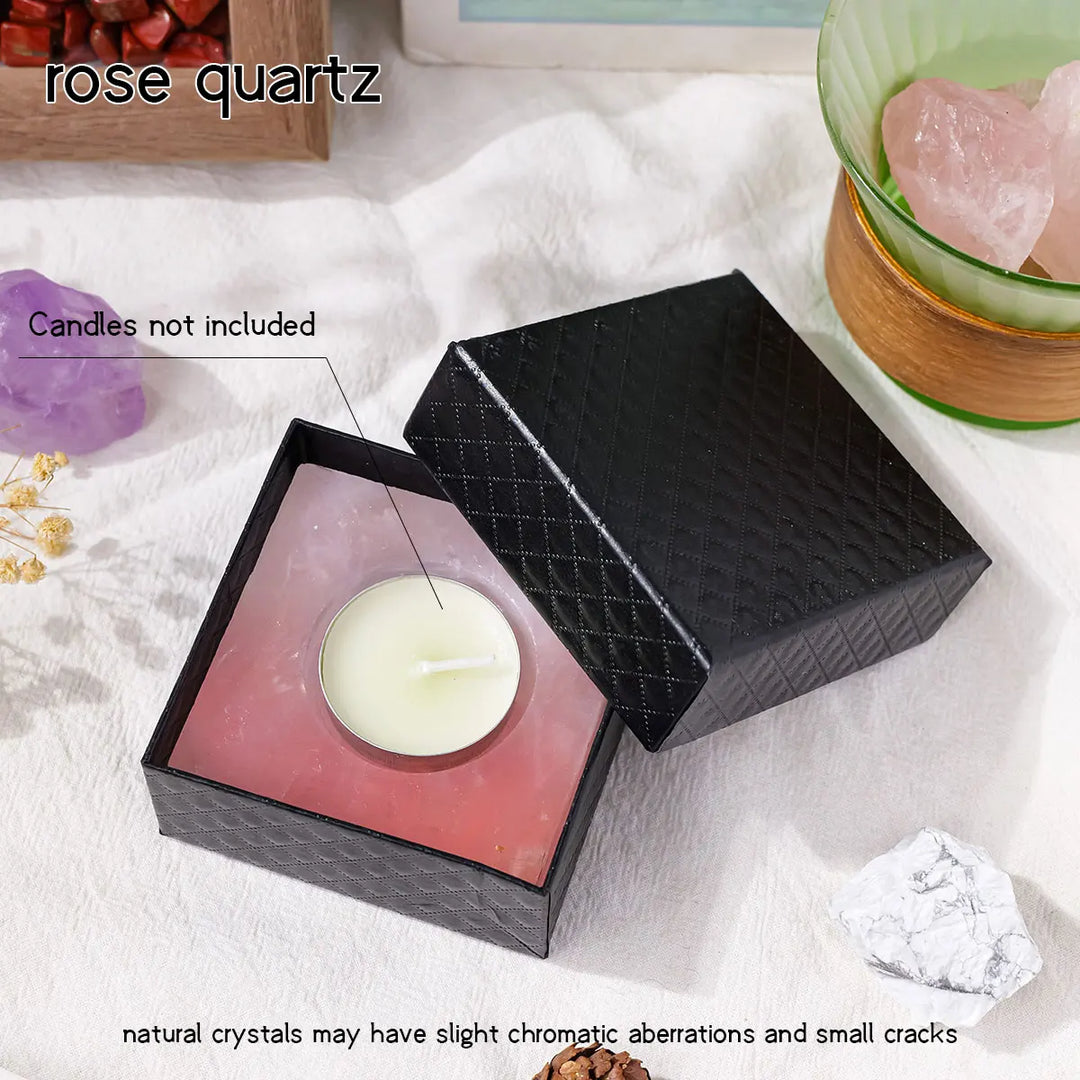 Support de bougie en cristal | Quartz rose & Cristal de roche | Fait main | Pierres précieuses naturelles