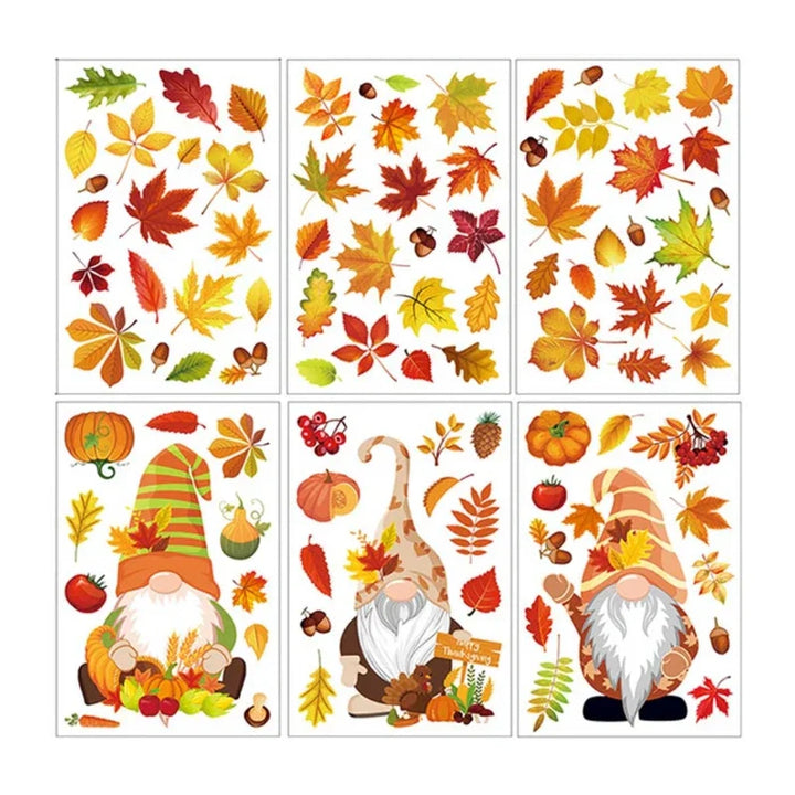 HerbstWichtel | Ensemble de Stickers de Fenêtre | 6 Feuilles | Citrouille, Feuille d'Érable & Décoration de Thanksgiving