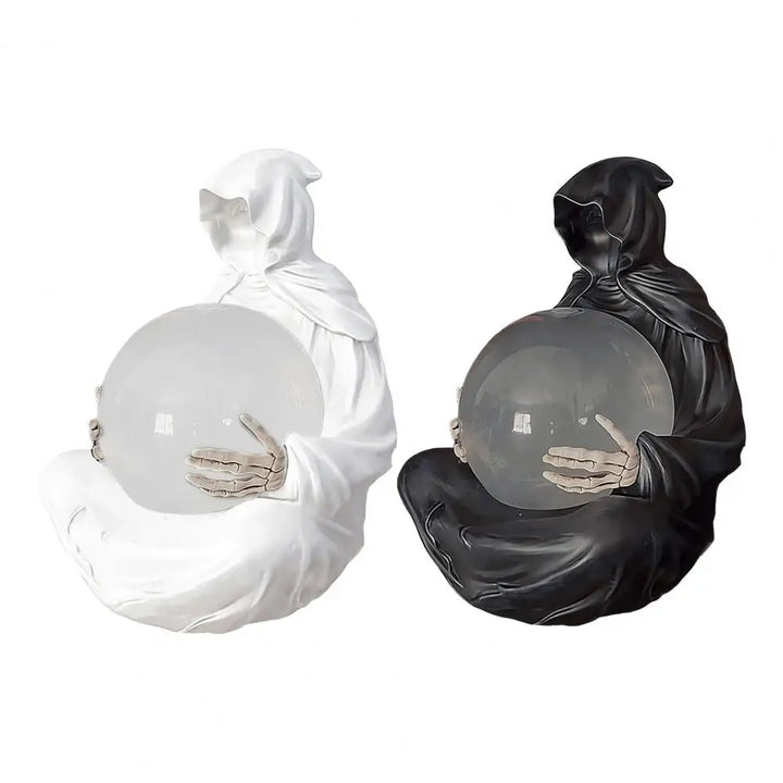 Décoration Halloween Noctora | Boule de cristal avec lumière LED | Statue de faucheuse gothique 15 cm