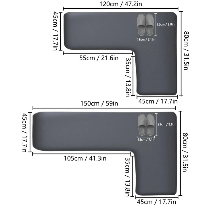 Tapis de cuisine CleanLuxe | Forme en L & Épais | Antidérapant, Absorbant d'huile & Résistant à la saleté | Doux en flanelle pour plus de confort