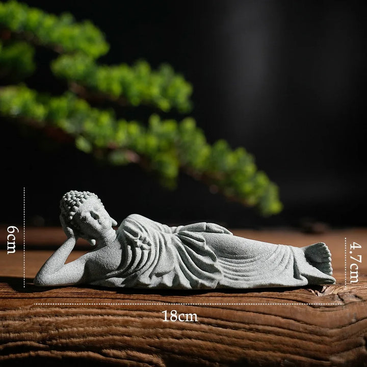 SERENYA Bouddha couché | Figurine en grès faite à la main | Symbole Feng Shui de paix et de bonheur | 9–18 cm