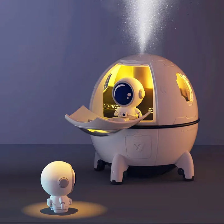 AstroMist Humidificateur d'air | Design Astronaute & Capsule spatiale | Lumière d'ambiance LED | 220 ml | 11 × 11 × 11,9 cm