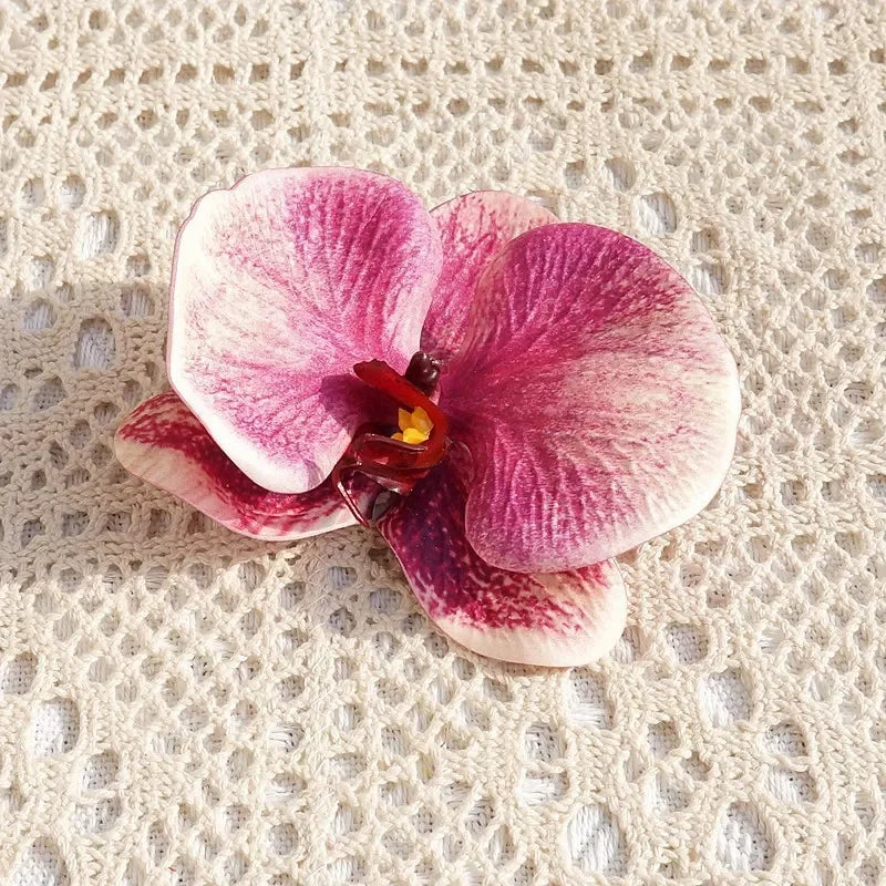 Fleur décorative 3D Floriva Orchidea | Grande orchidée papillon artificielle en coton silicone | 10 × 11 cm | Pour déco, cadeaux & accessoires capillaires
