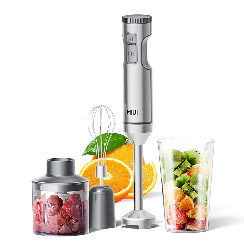BlendMaster | Ensemble de mixeur plongeant 4-en-1 en acier inoxydable | Gobelet de 700 ml, hachoir de 500 ml & fouet | 14 vitesses