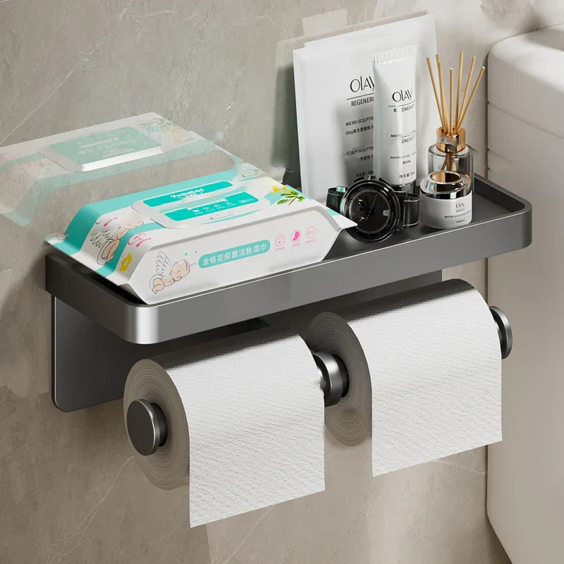 Support de papier toilette mural | Alliage d'aluminium | Sans perçage | Gris/Noir/Blanc