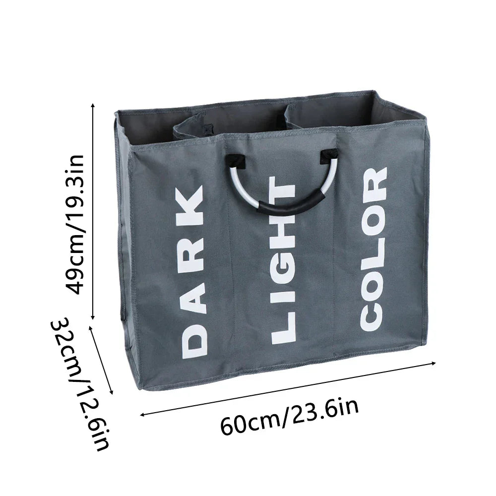 Panier à linge CarryWash avec poignées | Portable et pliable | Tissu Oxford | 60×32×49 cm | Gris clair/Gris foncé