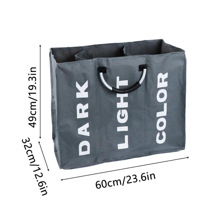 Panier à linge CarryWash avec poignées | Portable et pliable | Tissu Oxford | 60×32×49 cm | Gris clair/Gris foncé