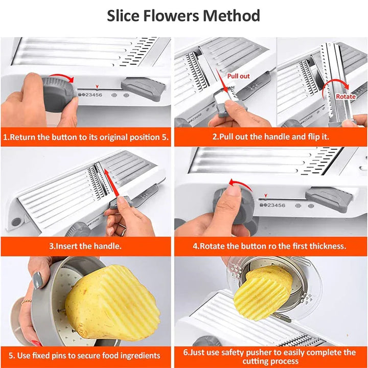 SchnittMeister 18-en-1 Mandoline Râpe à Légumes | Réglable & Lames en Acier Inoxydable | Pour Tranches, Frites & Julienne | Sûr & Polyvalent