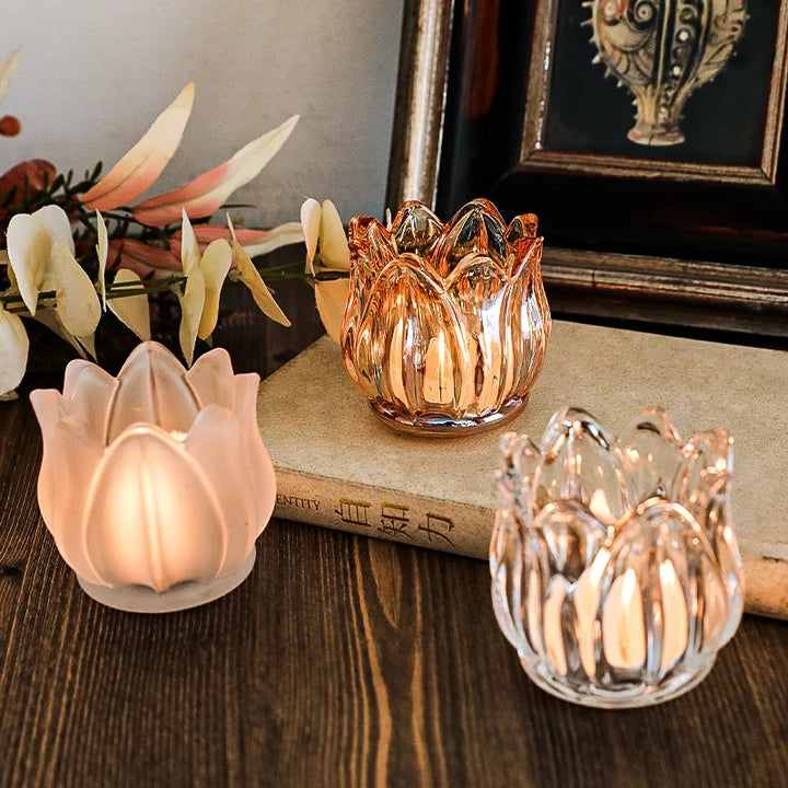 Bougeoir Tulivienne | Verre Vintage | Style Rétro Romantique | Transparent