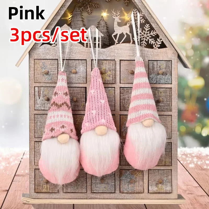 NordiTomte Lutins de Noël 3 pièces | Tissu tricoté & peluche | Décoration suspendue pour sapin de Noël & maison | Gnomes scandinaves