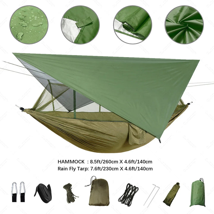 Trekviva Hamac de Camping | Filet anti-moustiques intégré & Tarp de pluie | Ultra léger & Résistant | Solution 3-en-1 pour l'extérieur