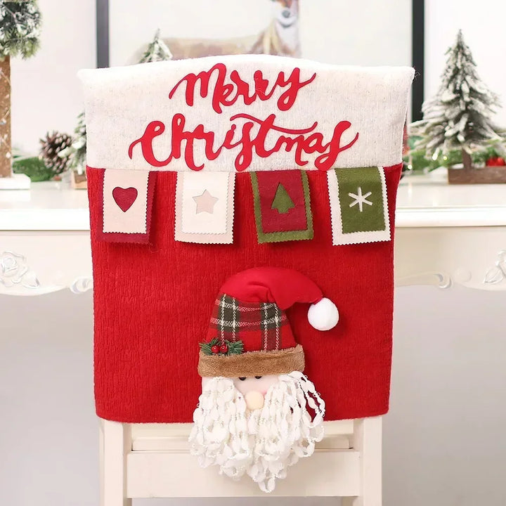 Housse de chaise de Noël MerrySeat | Design Père Noël, Bonhomme de neige & Renne | Housse de chaise en tissu | Décoration réutilisable pour Noël