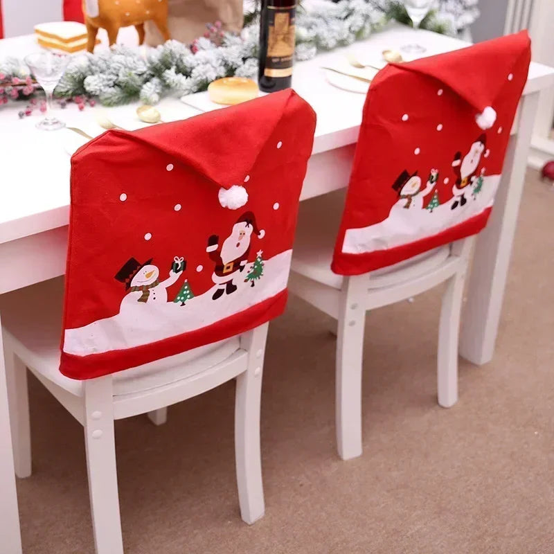 Housse de chaise de Noël MerrySeat | Design Père Noël, Bonhomme de neige & Renne | Housse de chaise en tissu | Décoration réutilisable pour Noël