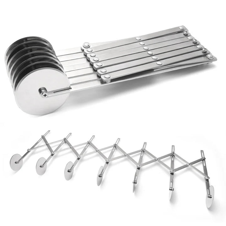 SlicePro™ Couteau à pâte en acier inoxydable | Pliable & Réglable | 3 à 7 Roues | Portionnement parfait pour Pizza, Pâtisseries & Pâtes