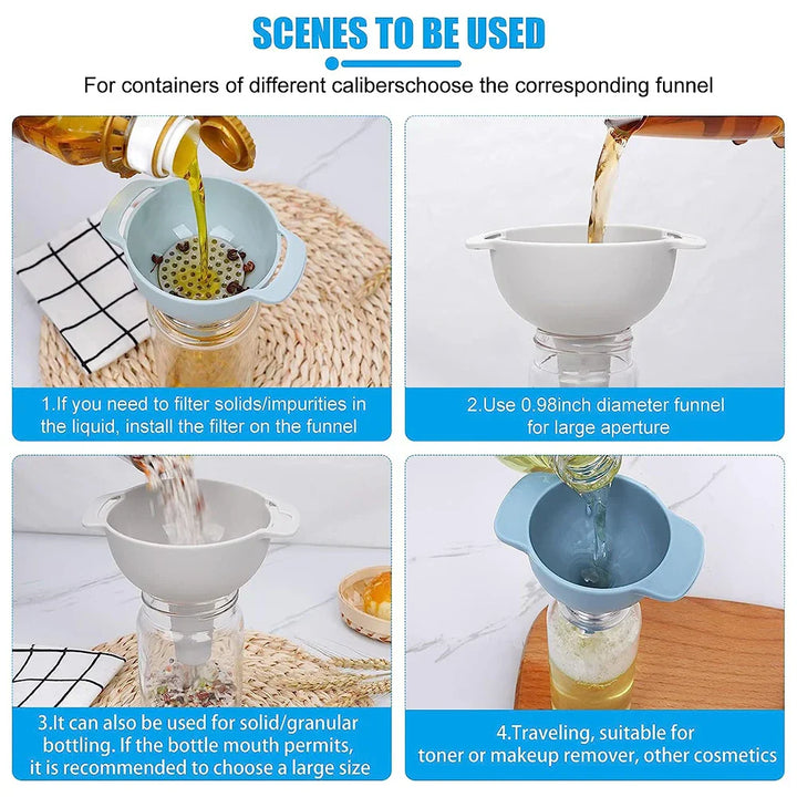 Ensemble de Funnels Nordivo 4in1 FunnelPro | Entonnoirs de cuisine sans BPA avec filtre | Alimentaire et empilable | Pour l'huile, les liquides et les épices