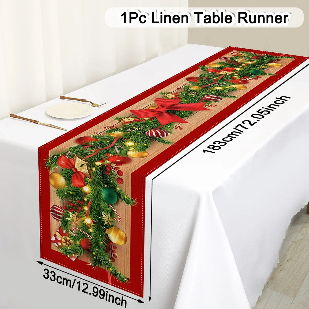 Festivara | Nappe de Noël | Effet lin | Décoration festive pour table à manger & commode | 2025