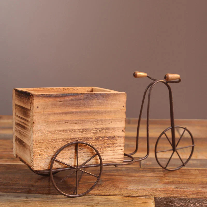 VeloFlora | Pot de fleurs rétro en design de vélo en bois | Support de plantes créatif | Pour la maison et le jardin
