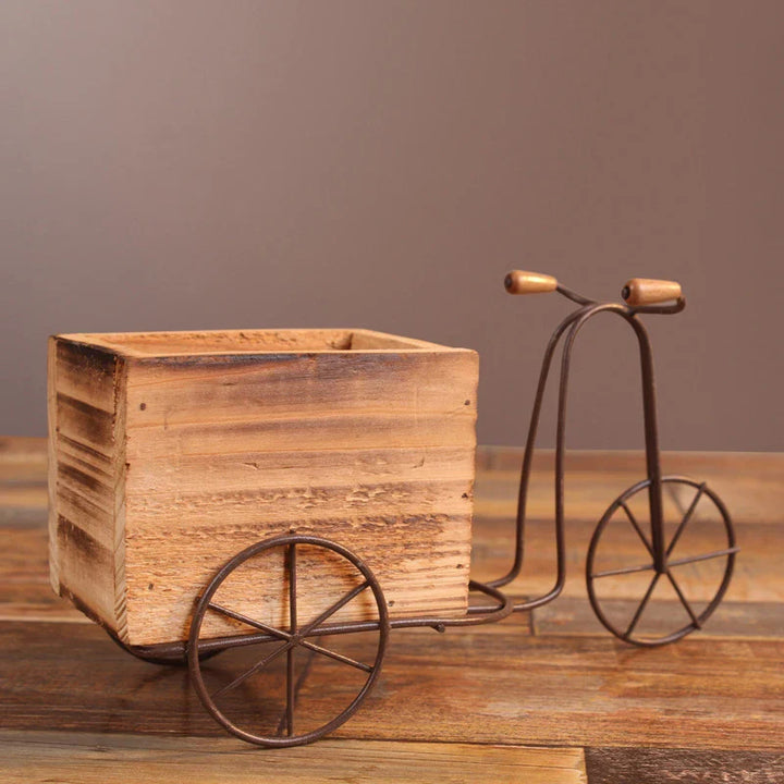 VeloFlora | Pot de fleurs rétro en design de vélo en bois | Support de plantes créatif | Pour la maison et le jardin