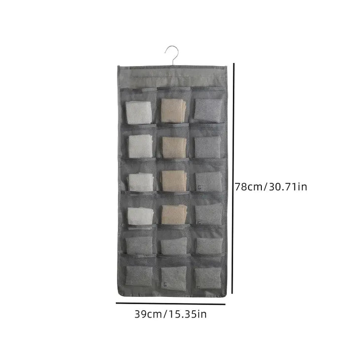 ClosetEase Organisateur de Lingerie Suspendu | Double Face & Pliable | 39×78 cm | Tissu Oxford Gris