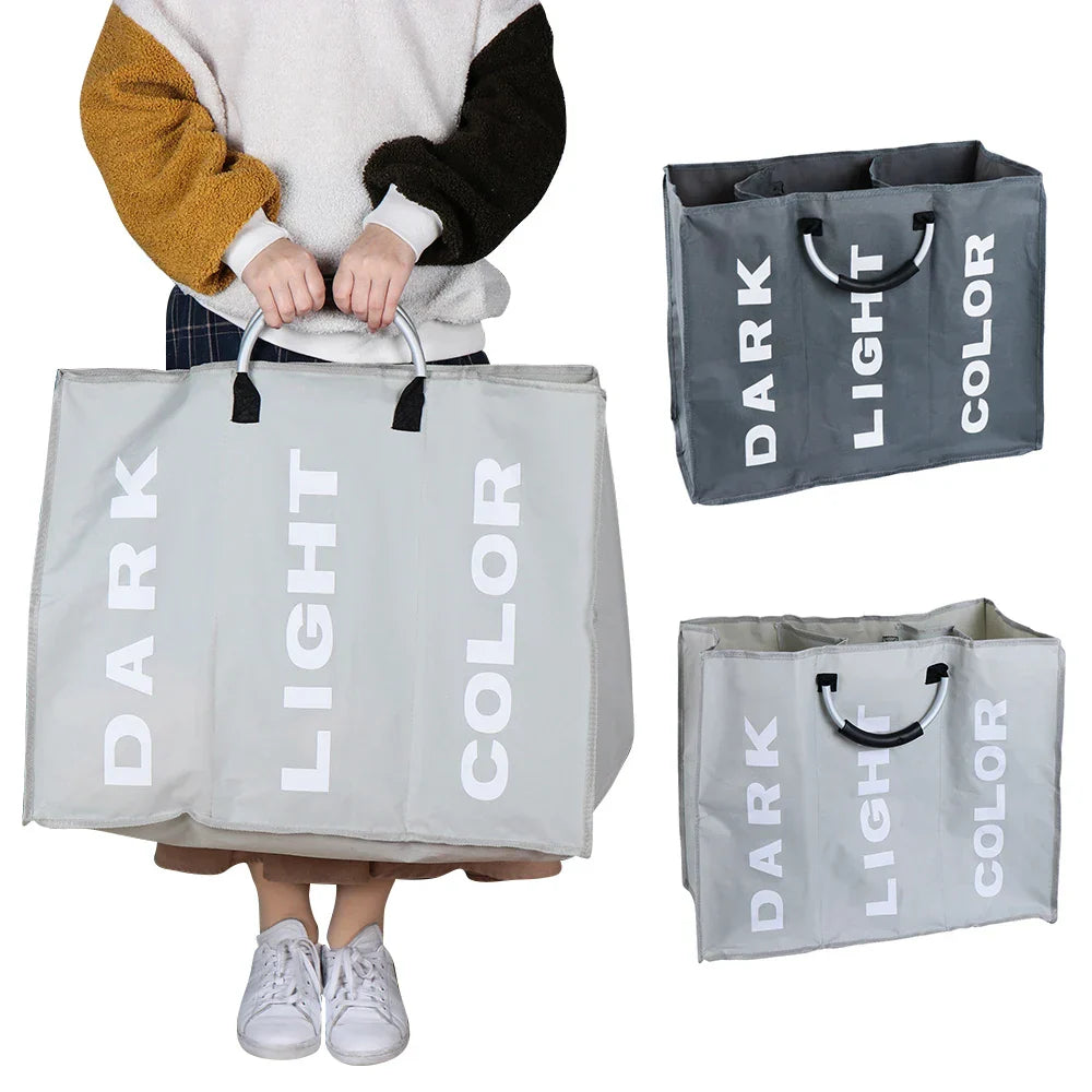 Panier à linge CarryWash avec poignées | Portable et pliable | Tissu Oxford | 60×32×49 cm | Gris clair/Gris foncé