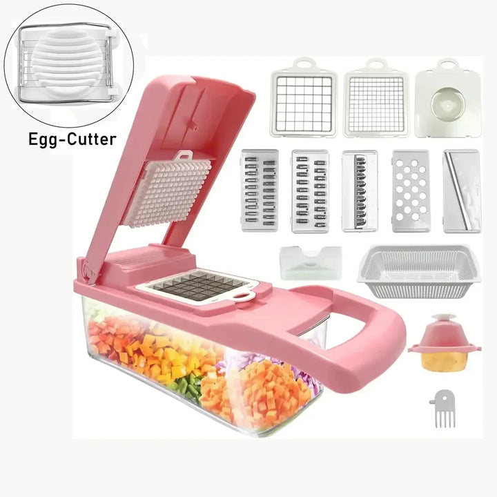 Coupe-légumes 12-en-1 KüchenMeister Pro | Multicoupe avec 7 lames | Râper, couper en dés, trancher | Sans BPA et lave-vaisselle