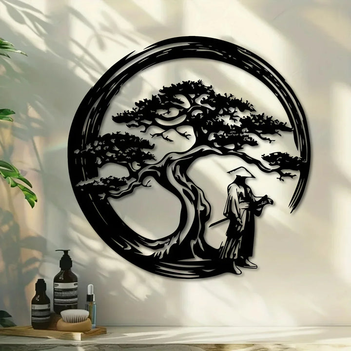 ZENORA Décoration Murale Métallique Bonsai | Design Japonais avec Torii & Enso | 40 × 40 cm