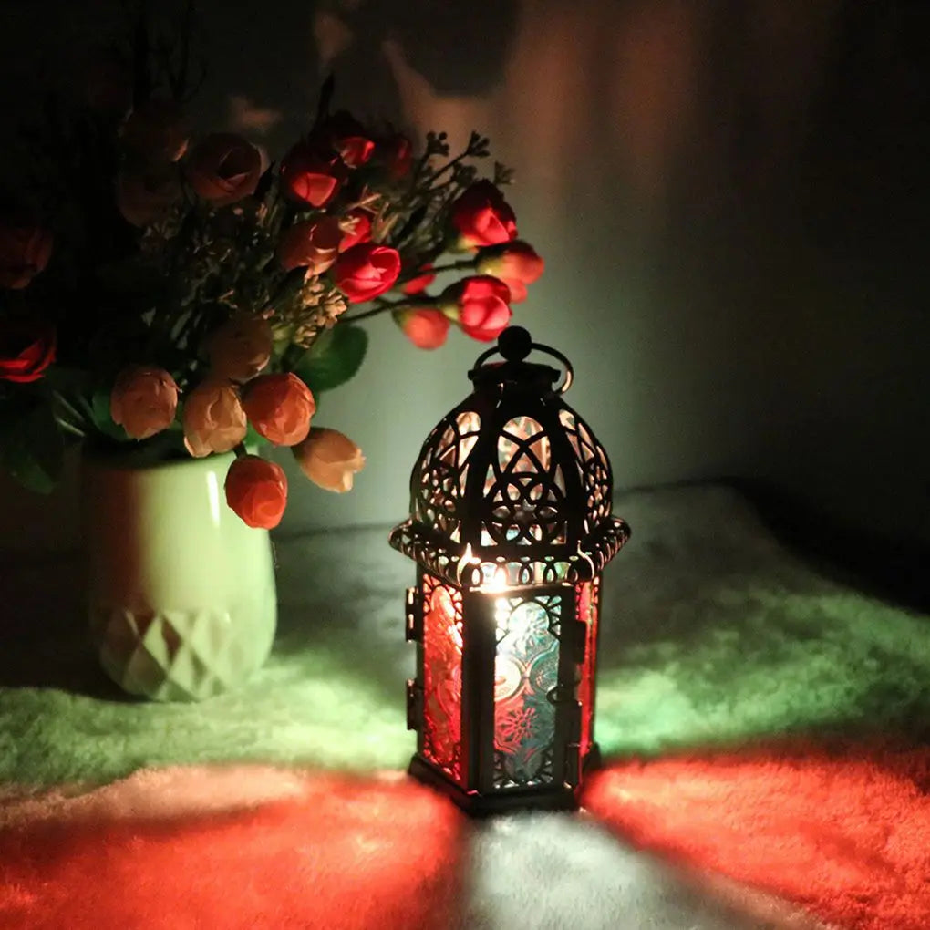 Lanterne à bougie | Design oriental | Fer & verre | 17 cm