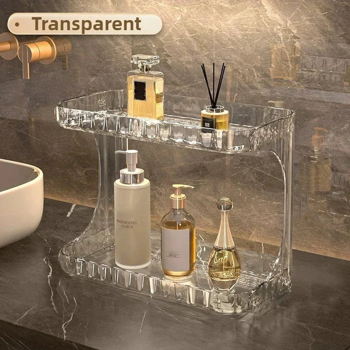 PureStak Étagère de Salle de Bain | À Deux Niveaux | Organisateur de Cosmétique & de Soins | Support pour Lavabo & Table