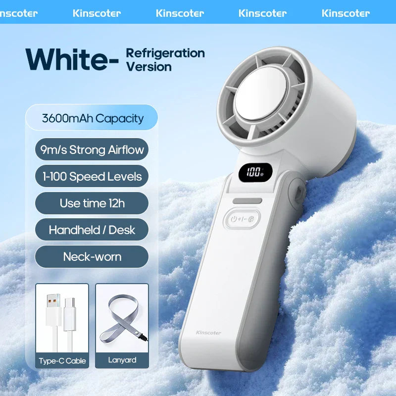CoolityGo Ventilateur à main avec technologie Ice-Cool | 100 niveaux de vitesse | Batterie de 3600mAh | Pliable et ultraléger
