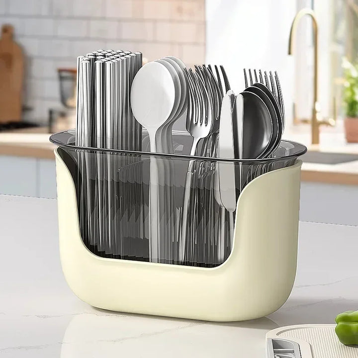 OrgaDish Support à couverts avec égouttoir | 3 compartiments | Organisateur de cuisine pour baguettes et couverts