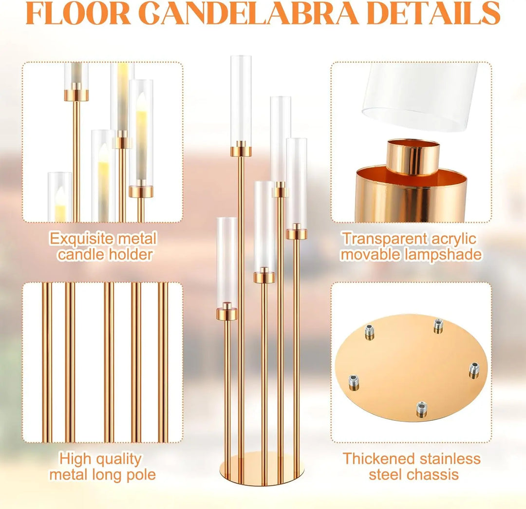 Ensemble de candélabres de sol Auréalis (4 pièces) | 5 bras | Métal doré | 108 cm