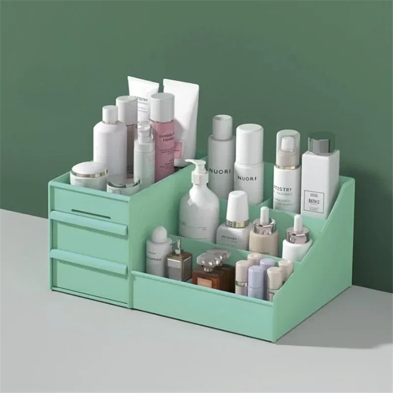 Organisateur de maquillage Cosmevo avec tiroirs | Rangement compact pour le maquillage pour salle de bain et coiffeuse – Blanc, mobile et facile à nettoyer