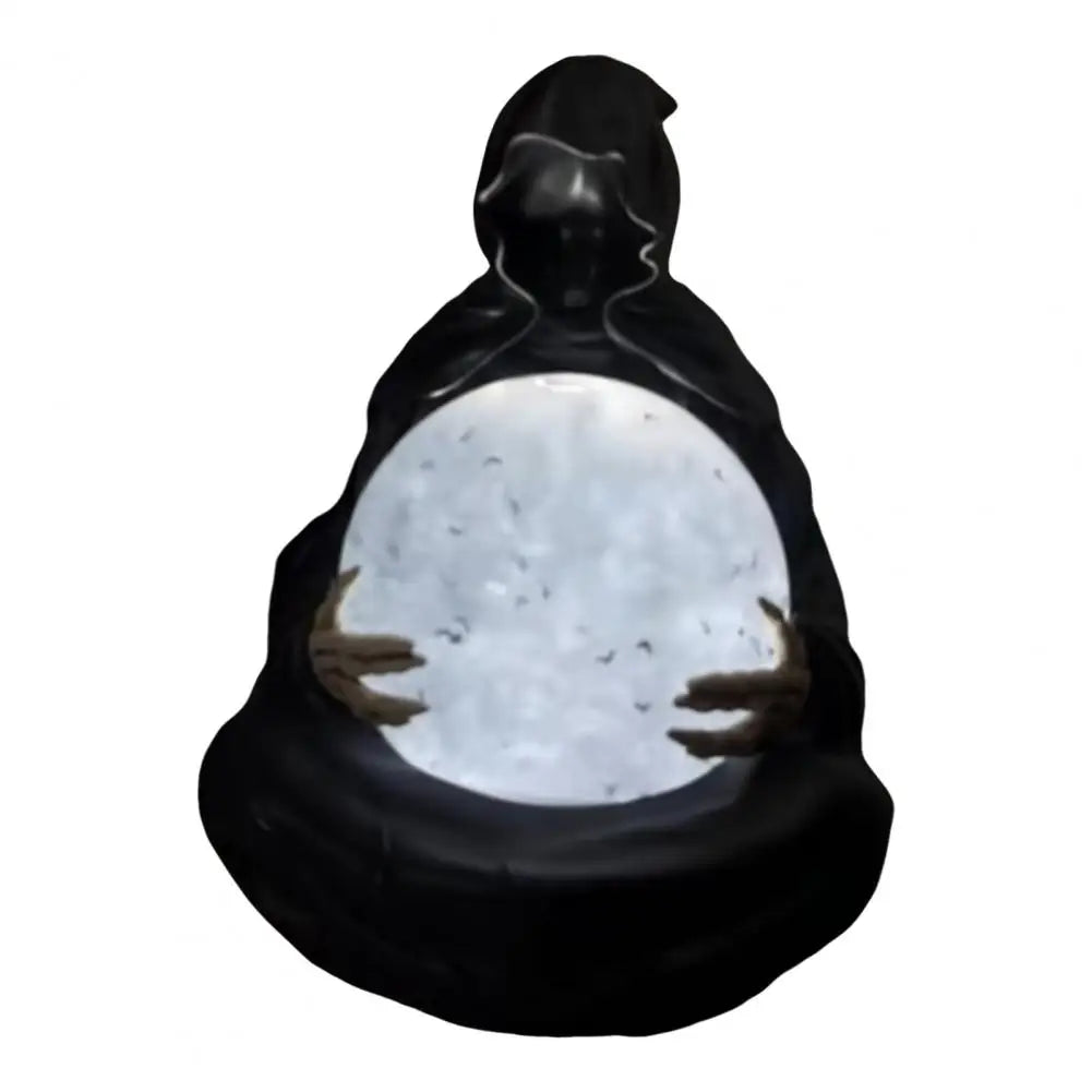Décoration Halloween Noctora | Boule de cristal avec lumière LED | Statue de faucheuse gothique 15 cm