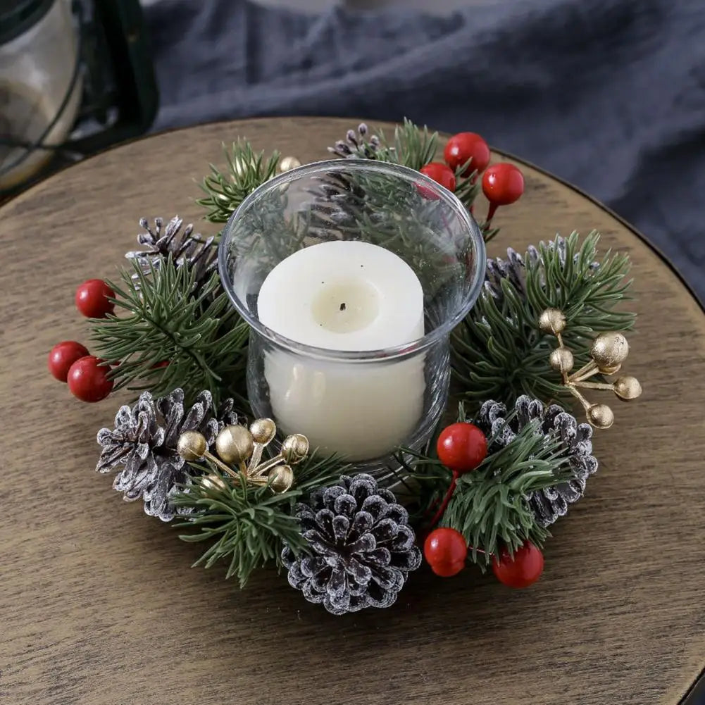 Couronne de Bougie NordicPine | Couronne de Noël avec cônes de pin et baies | Couronne rustique en aiguilles de pin | Décoration de table festive