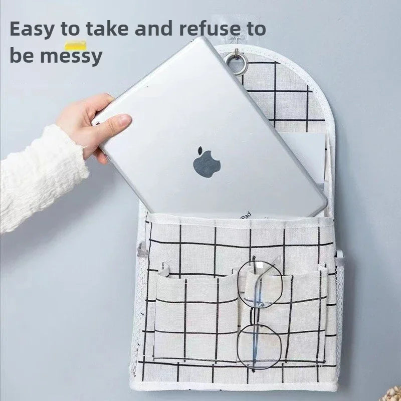 RoomEase Sac de rangement en tissu suspendu | Organisateur mural et de porte | 2 compartiments + poche latérale en mesh
