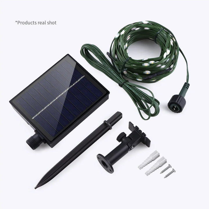 Guirlande lumineuse solaire 100M LumiSol ProLine | 8 modes | IP65 étanche | LEDs extra brillantes | Télécommande & Charge rapide | Pour jardin, mariage & Noël