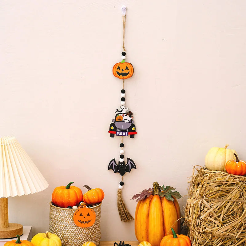 Décoration Suspendue Halloween SpookyCharm | Citrouille, Chauve-souris & Sorcière | Avec Franges | Pour Porte, Mur & Fête