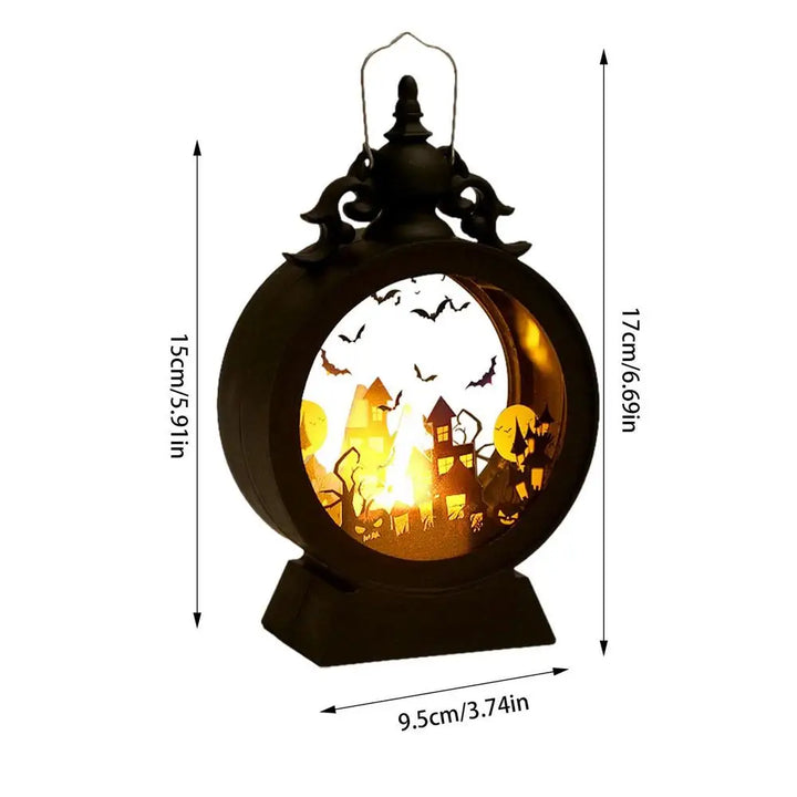 Hexenlicht | Lampe LED Halloween | Château gothique avec citrouille et sorcière | Lumière d'ambiance chaude