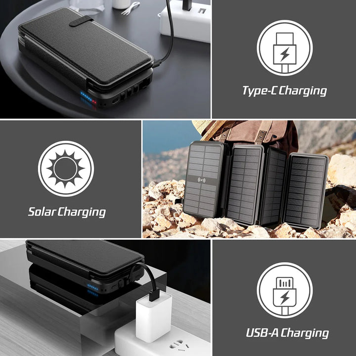 Batterie Solaire VoltCore X Pro 43800mAh | Charge Rapide 20W | Charge Sans Fil 10W | Câbles Intégrés & Lampe LED | Extérieur & Voyage